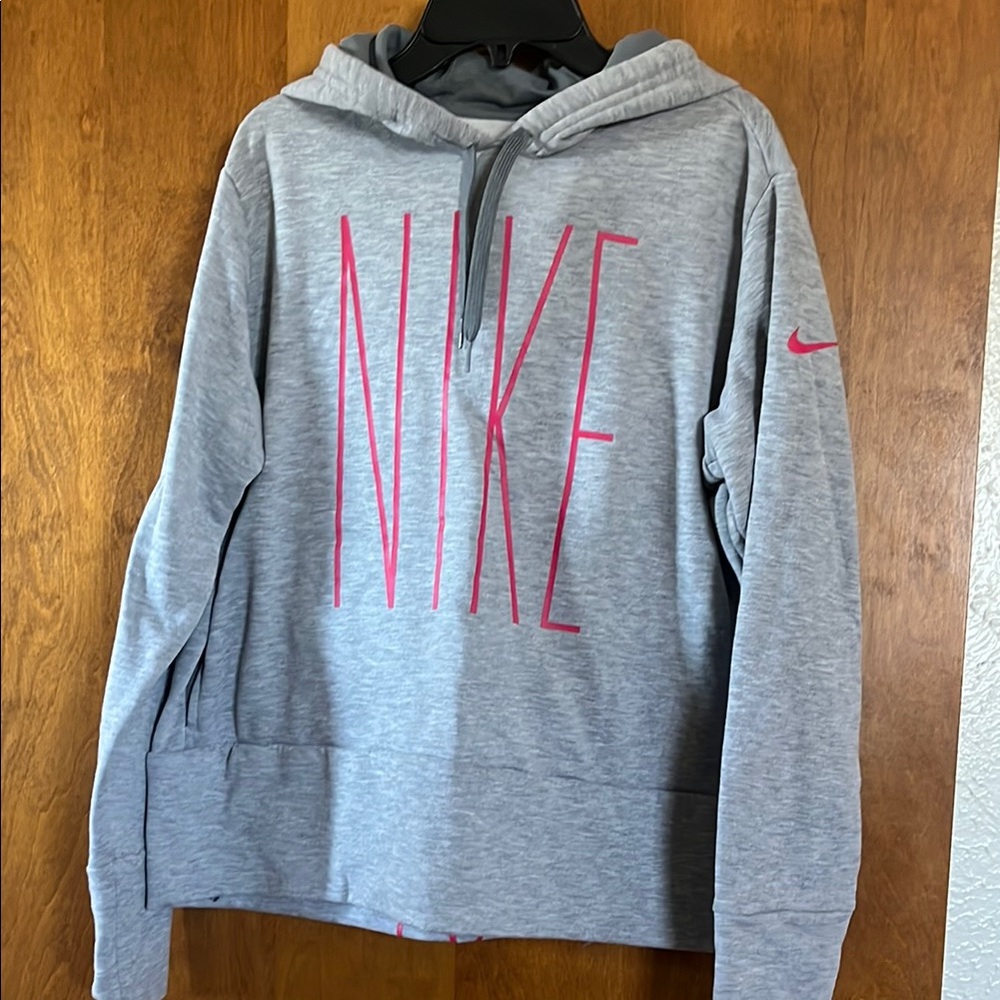 Nike Gray Hoodie with Pink Logo